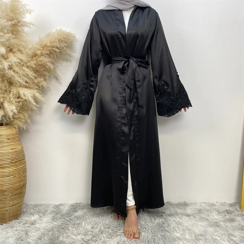Embroidery Kebaya - Ramadan Black Kebaya Open Muslim Kimono