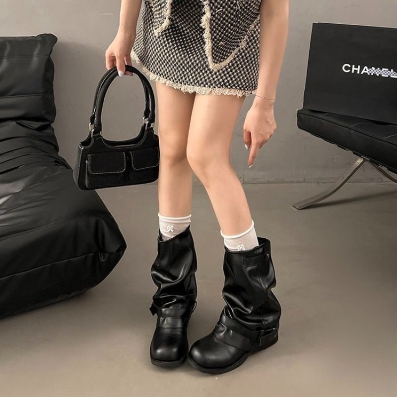 Women Round Toe Mid Calf Slouc - Embroidery Garments ulasan dan harga