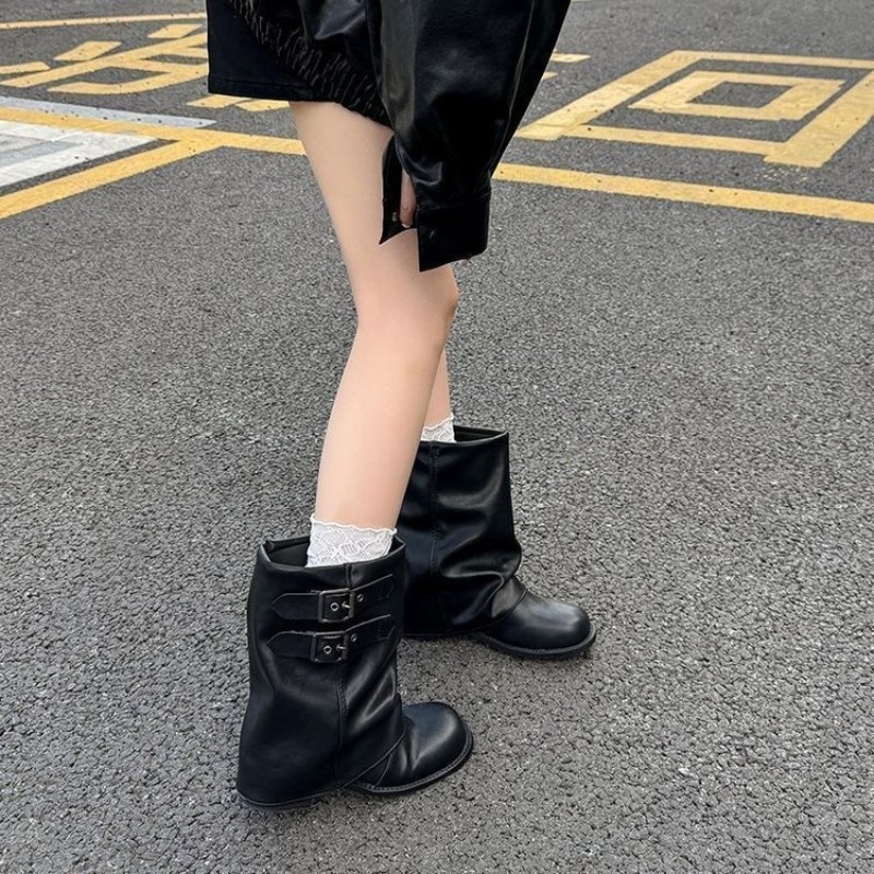 Women Double Buckle Slouch Mid - Embroidery Garments ulasan dan harga