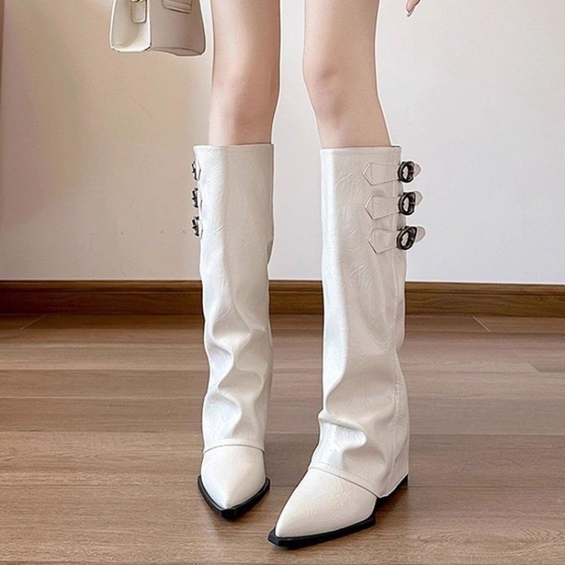 Women Pointed Toe Knee High Sl - Embroidery Garments ulasan dan harga