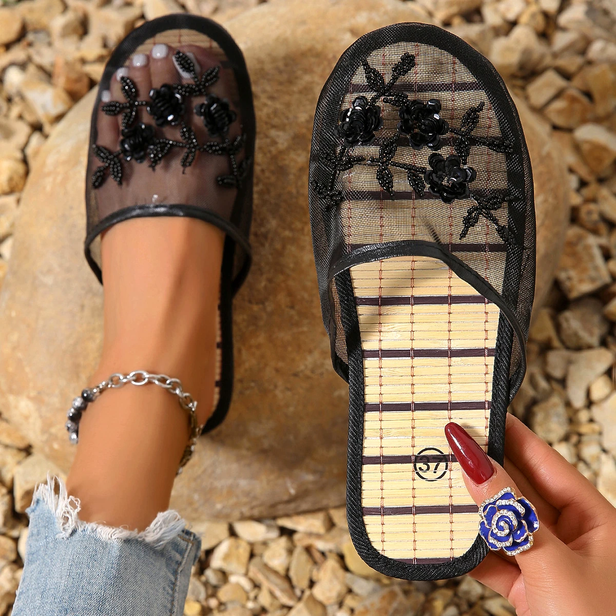Ladies Mesh Closed Toe Slide S - Embroidery Garments ulasan dan harga