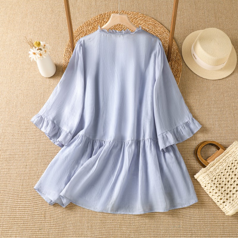 Elegant Purple Floral Embroide - Embroidery Cotton Shirt ulasan dan harga